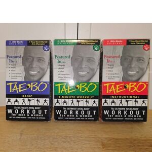 Billy Blanks Tae Bo VHS Set Basic 8-Minute Workout Instructional 3 Tape Lot 1998